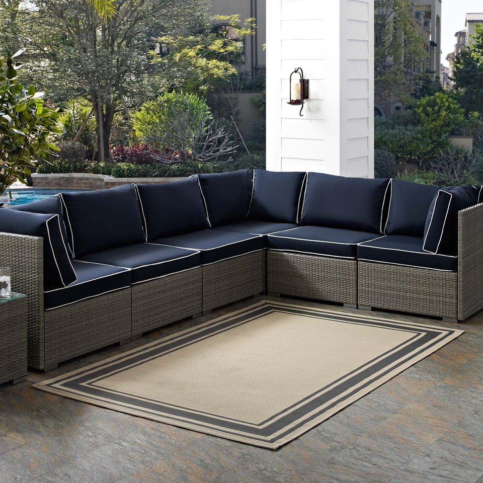 Rim Solid Border Indoor and Outdoor Area Rug in Gray and Beige.