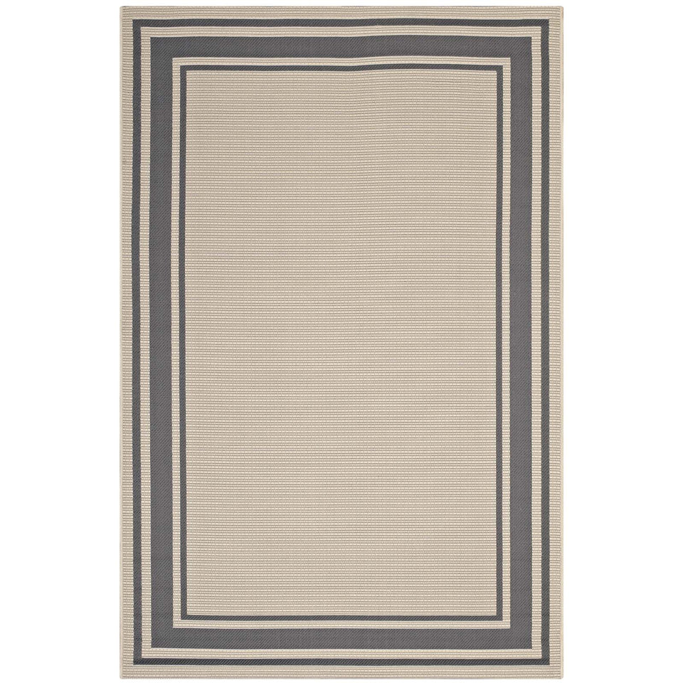 Rim Solid Border Indoor and Outdoor Area Rug in Gray and Beige.