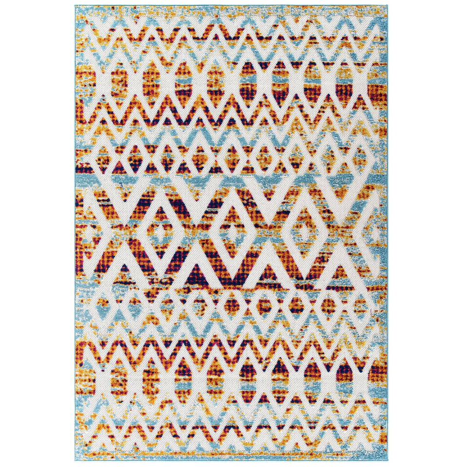Reflect Tamako Diamond and Chevron Moroccan Trellis Indoor / Outdoor Area Rug in Multicolored.