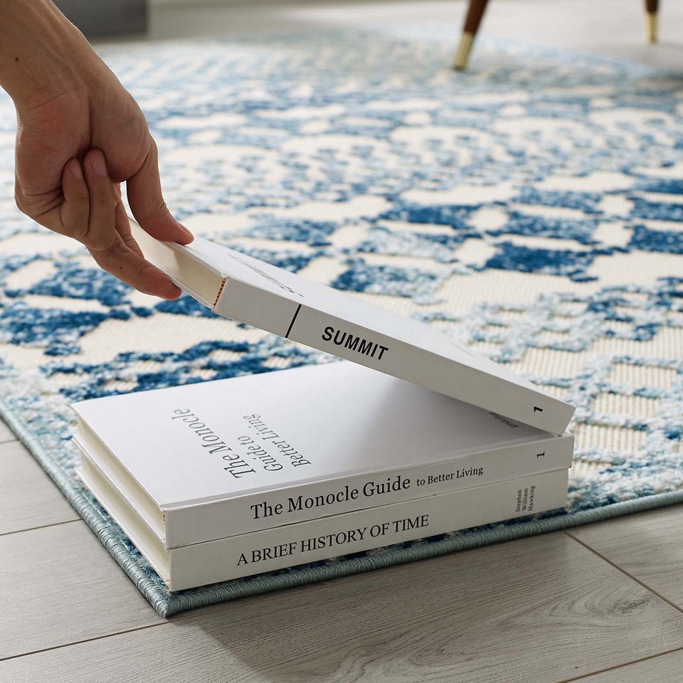 Reflect Giada Abstract Diamond Moroccan Trellis Indoor/Outdoor Area Rug in Ivory and Blue.