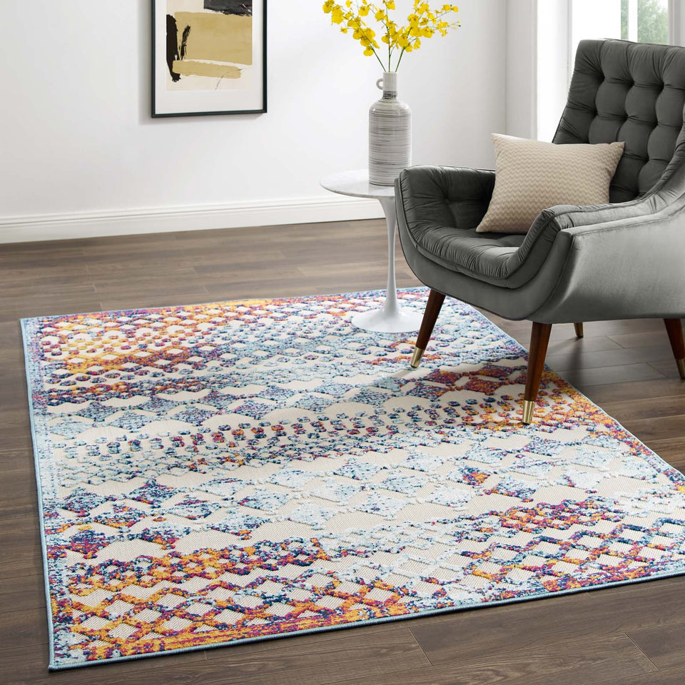 Reflect Giada Abstract Diamond Moroccan Trellis Indoor/Outdoor Area Rug in Multicolored.