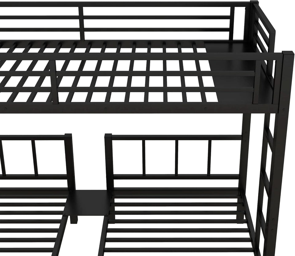 Triple Bunk Bed For Kids Metal Twin Over Twin Black