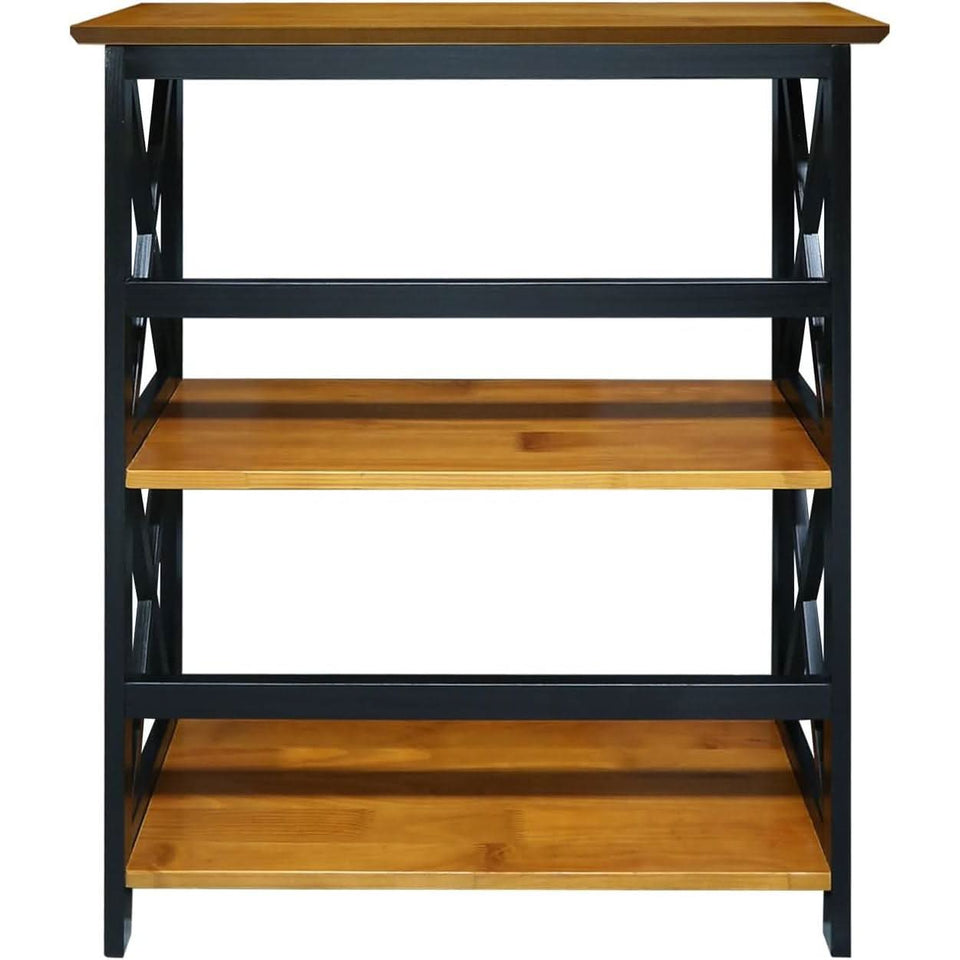 Shelf Bookcase Antique Walnut Black Three Shelf X Design