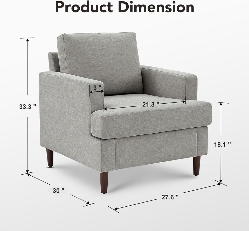 Mid Century Linen Grey Upholstered Accent Armchair