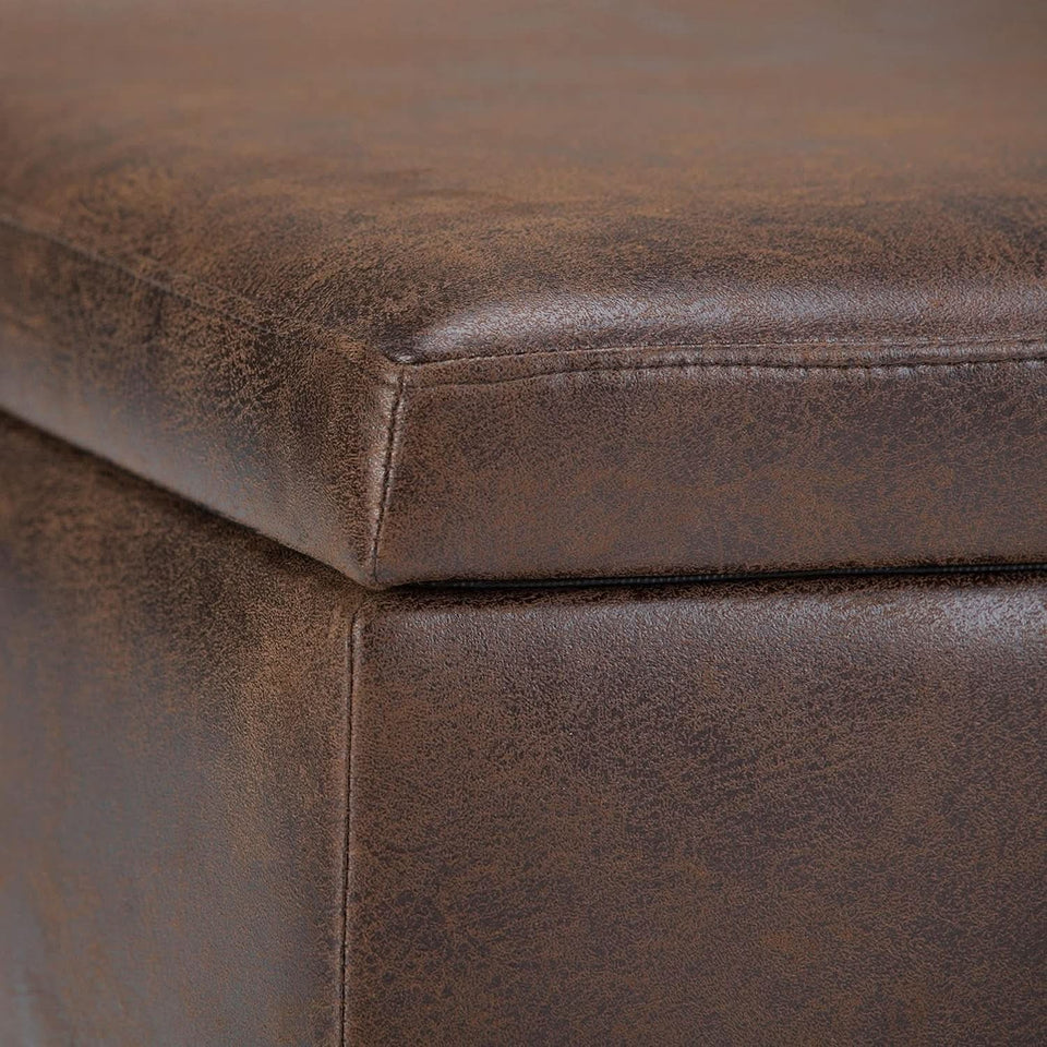 Mid Century Distressed Chestnut Lift Top Coffee Table Ottoman