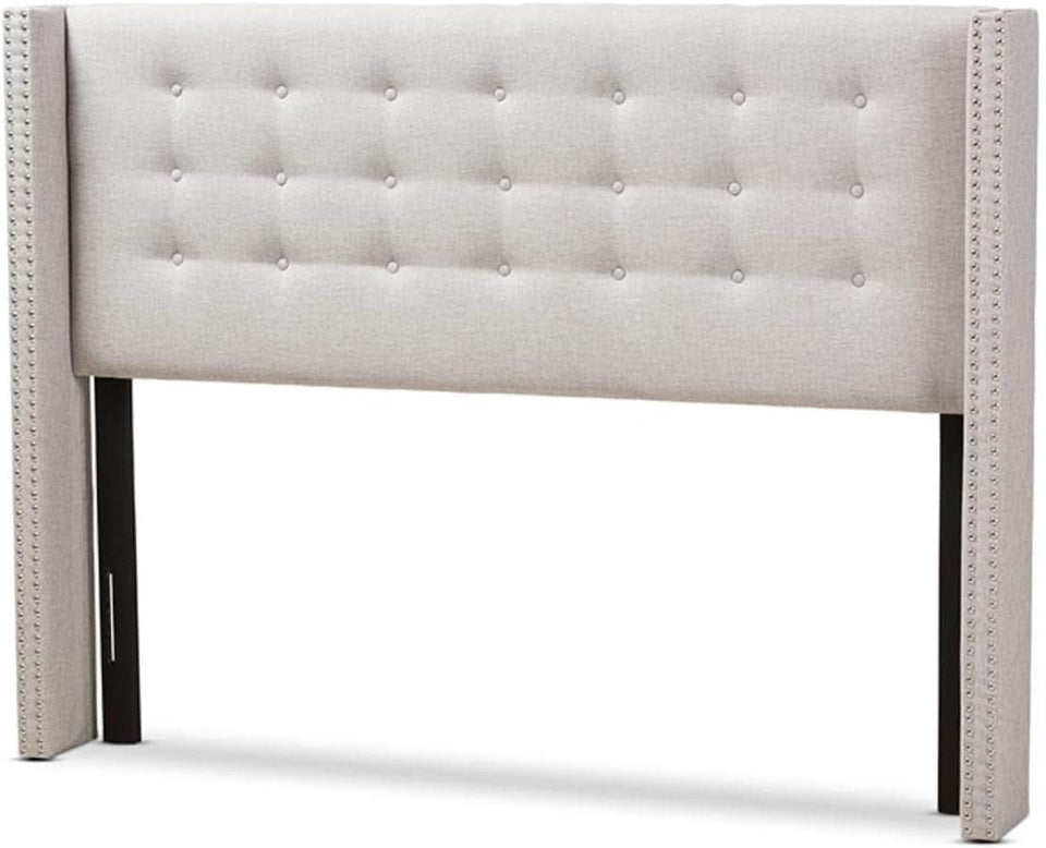 Modern Greyish Beige Winged Tufted Fabric Queen Headboard