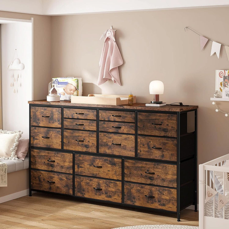 51.1 Inch TV Stand Dresser With 16 Drawers Charging Station