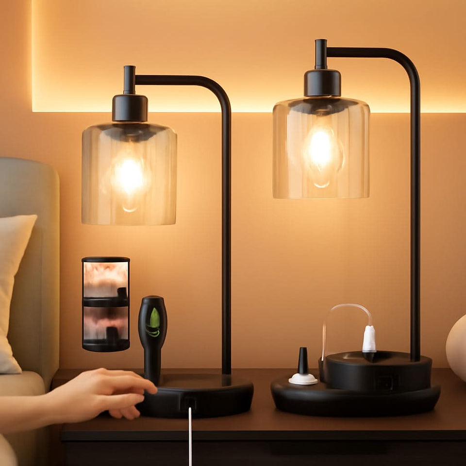 Industrial Table Lamps 2 Pack Black Dimmable USB Ports