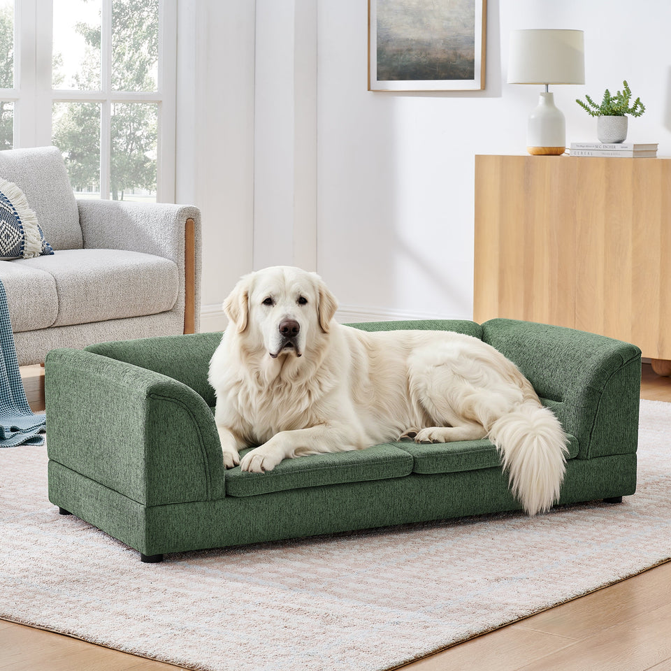 Oversized Pet Sofa with Curved Armrest - Olive Green, Beige, Light Grey, Dark Gray