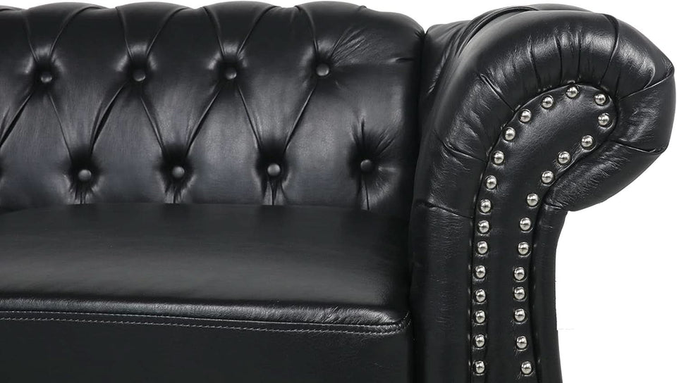 Sectional PU Leather Modular Sofa Couches, Black Tufted Cushions
