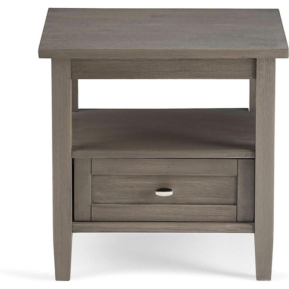 Solid Wood Rectangle End Table With Drawer Farmhouse Grey