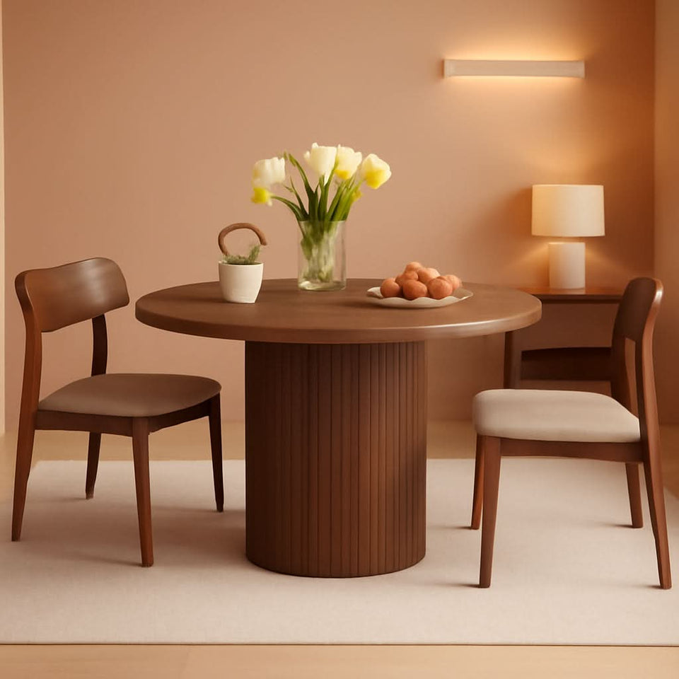 Round Dining Table For 4 Walnut 47 Inch Modern Farmhouse