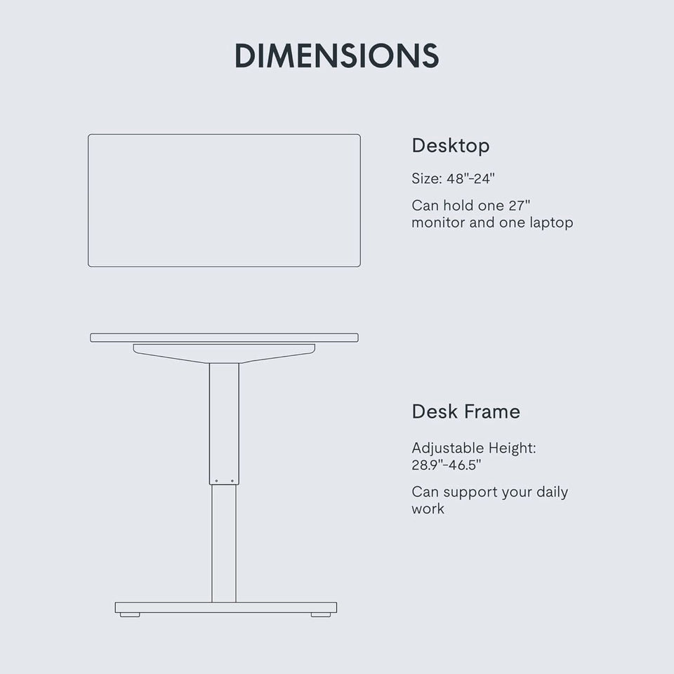 Electric Height Adjustable Standing Desk 48x24 Inches