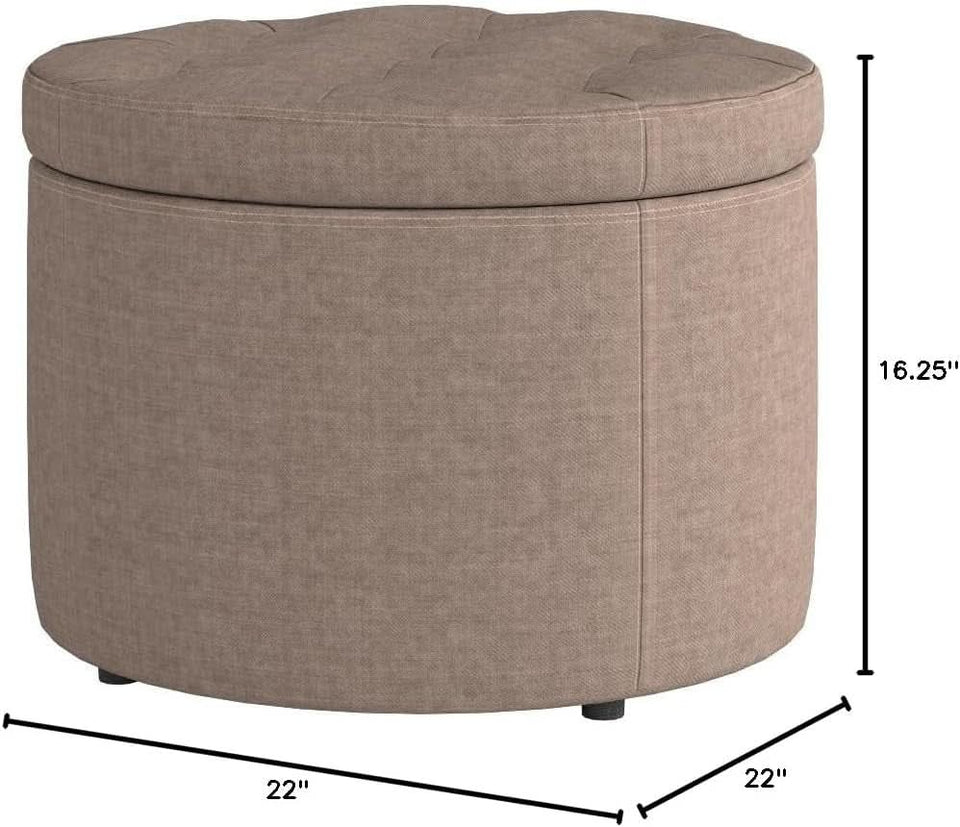 Round Shoe Ottoman Tan Fabric 12 Compartment Storage