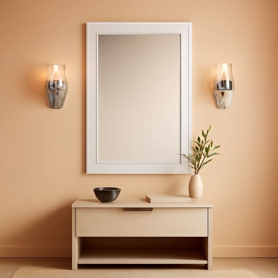 Rectangular White Wood Wall Mirror 24x36 Inches Bathroom