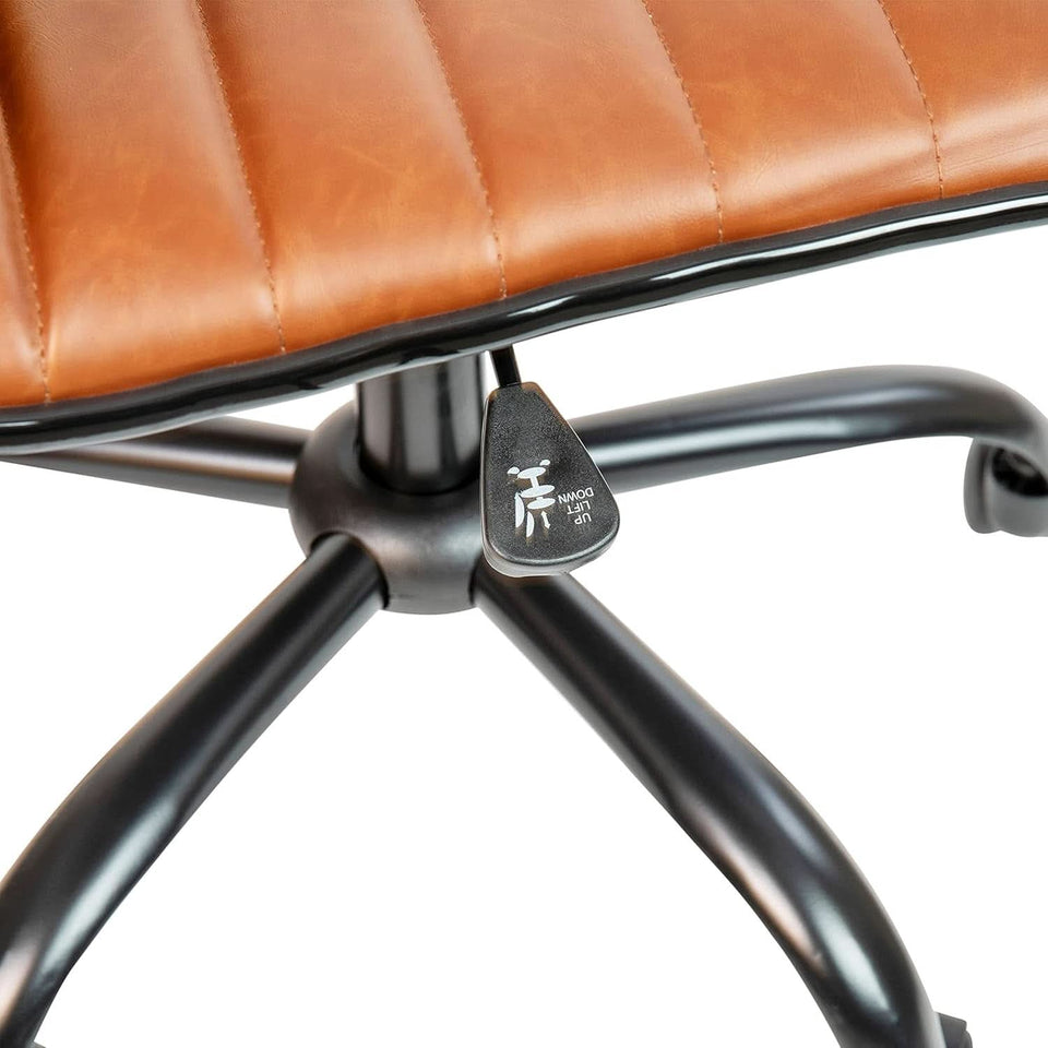 Low-Back Ribbed Upholstered Vinyl Swivel Desk Chair, Brown, Adjustable Height