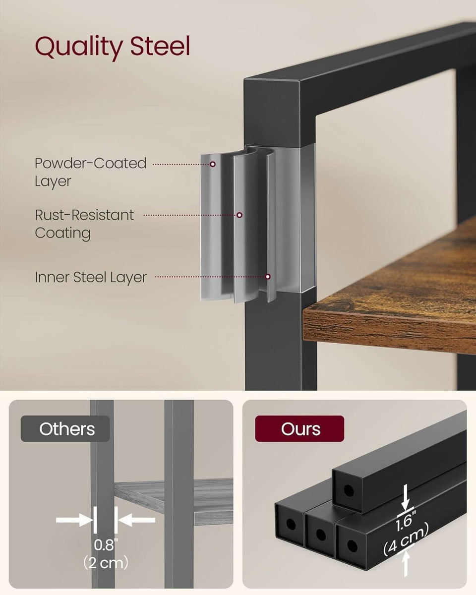 Four Tier Bookshelf Rustic Brown Steel Frame 47 Inches High