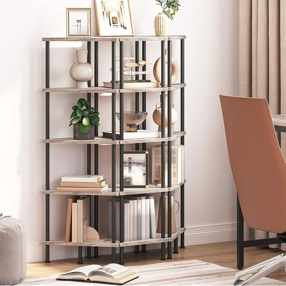 Industrial 5 Tier Corner Shelf Stand With Metal Frame
