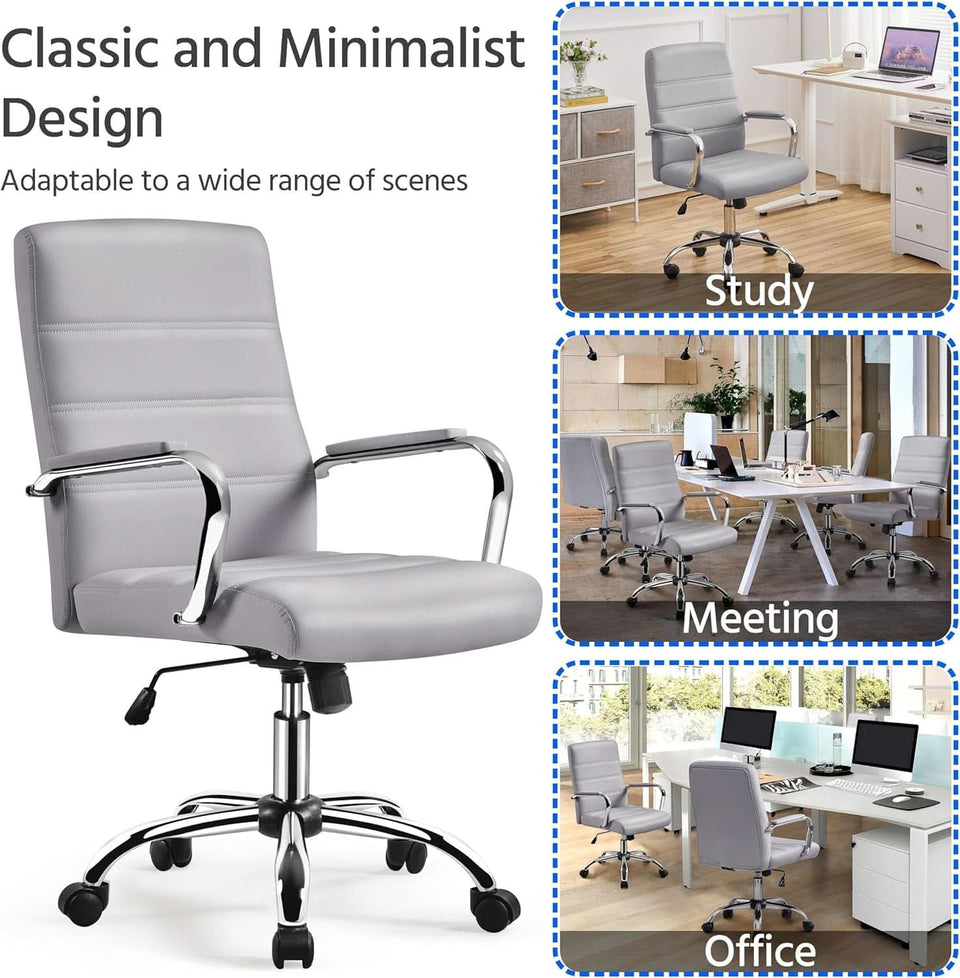 Mid Back Office Chair With Arms Gray Height Adjustable