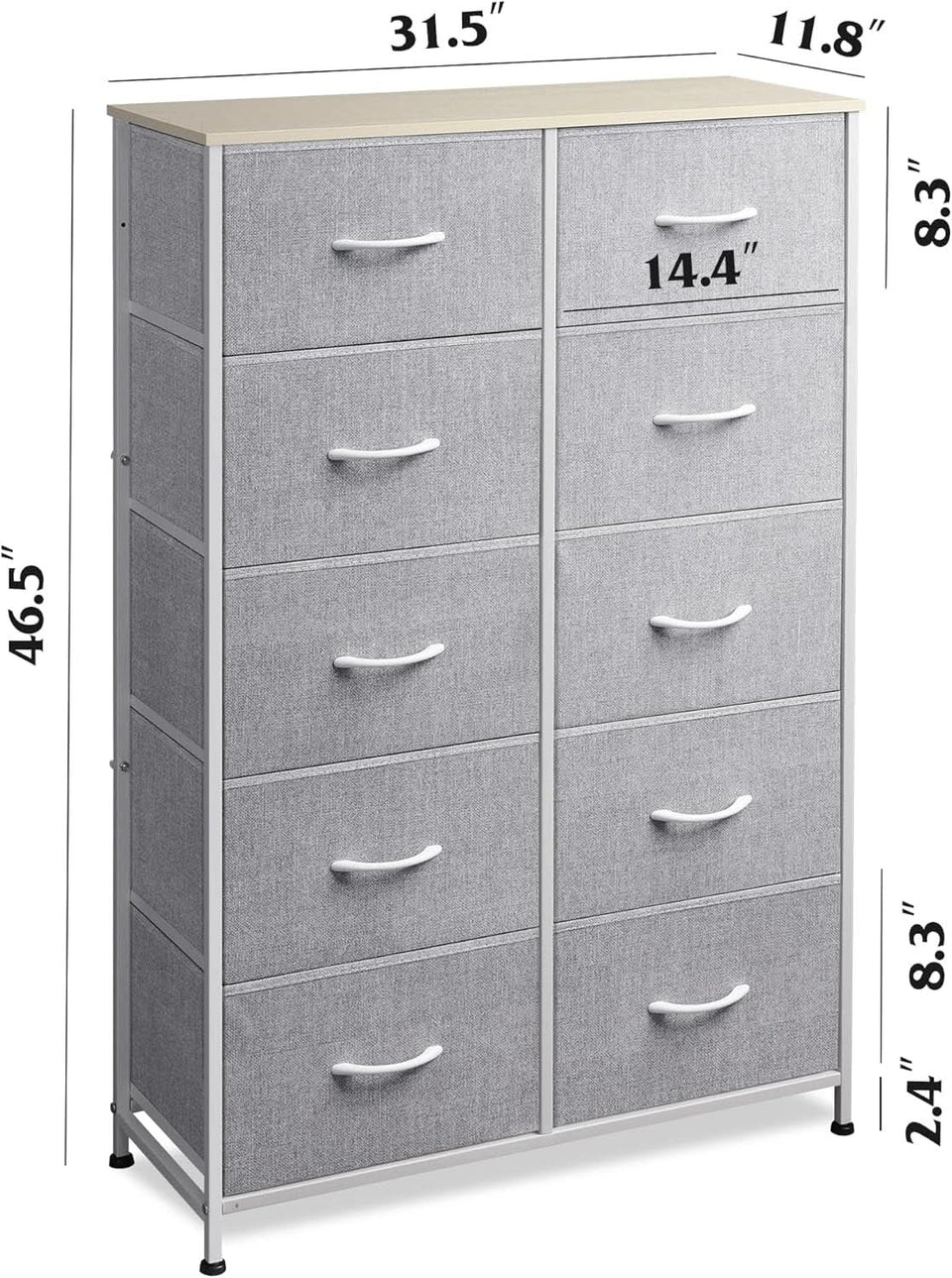 Light Grey Tall Dresser With 10 Drawers For Bedroom Storage