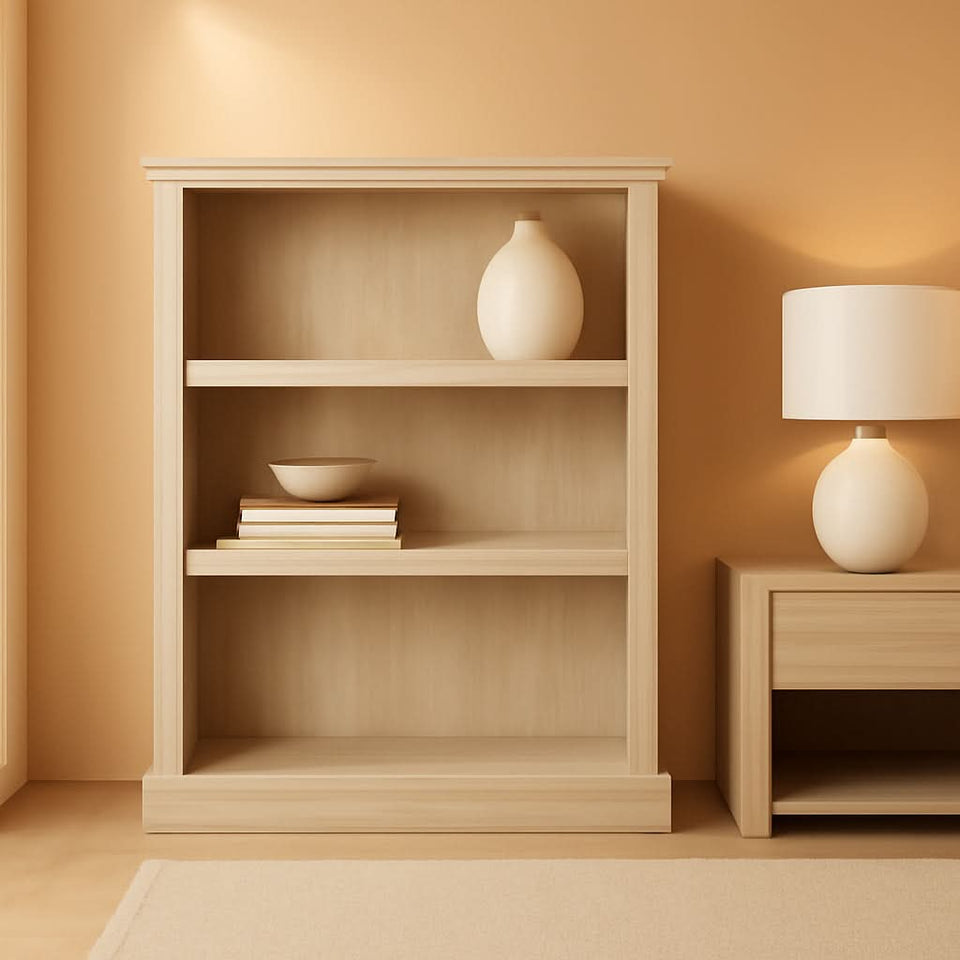 Three Shelf Bookcase Chalked Chestnut Finish With Adjustable Shelves