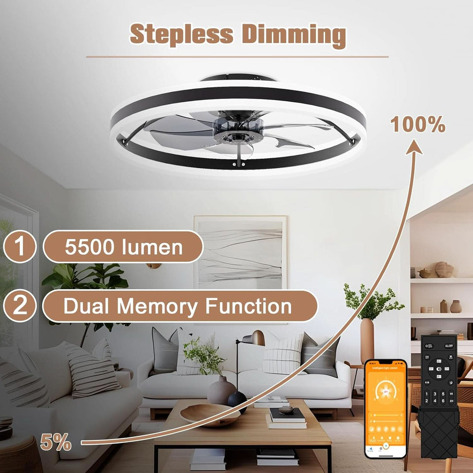 Ceiling Fan 23.6In With Lights Remote Dimmable Black