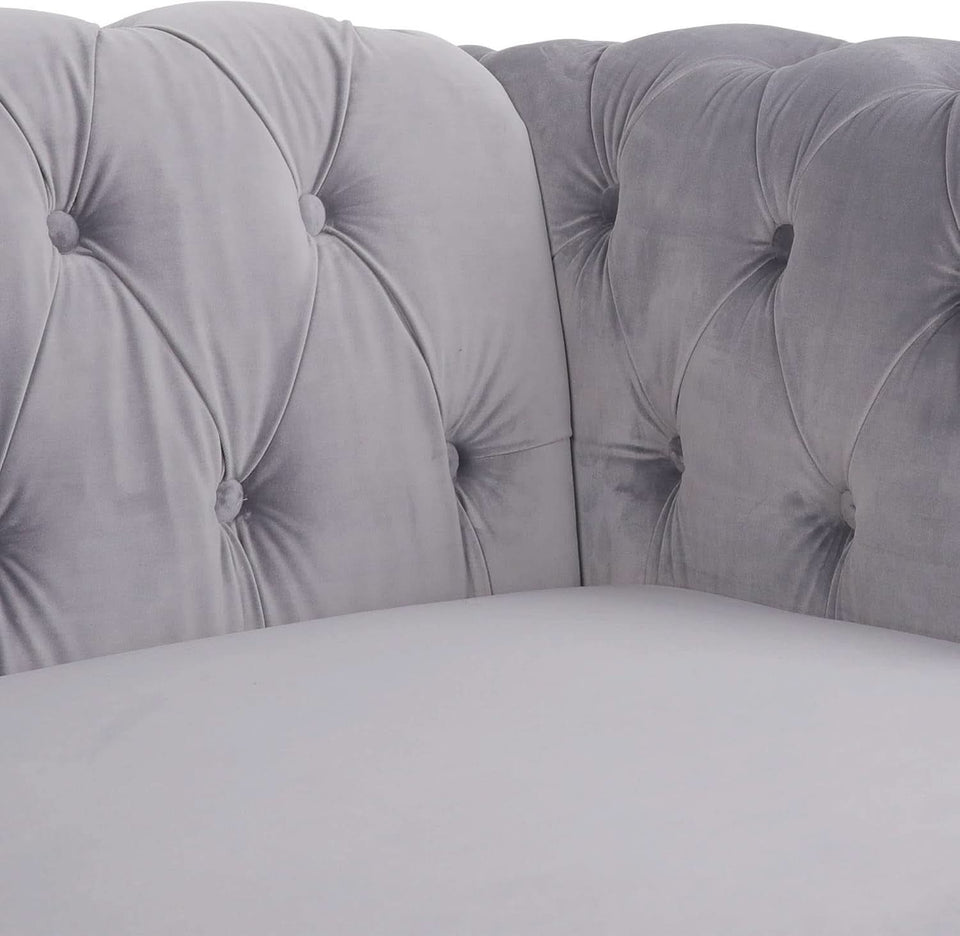 Three Piece Living Room Sofa Set Grey Velvet Chesterfield Sofa Club Chair Loveseat Nailhead Trim