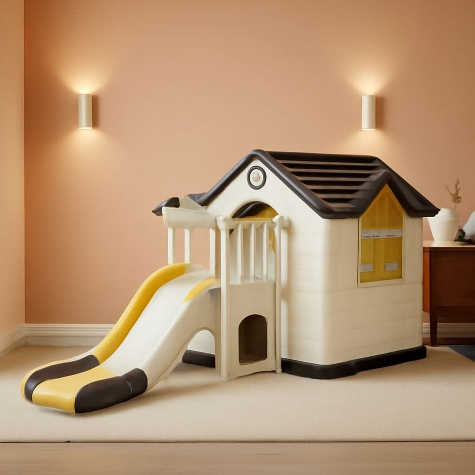 Yellow 7-In-1 Outdoor Kids Playhouse With Slide And Picnic