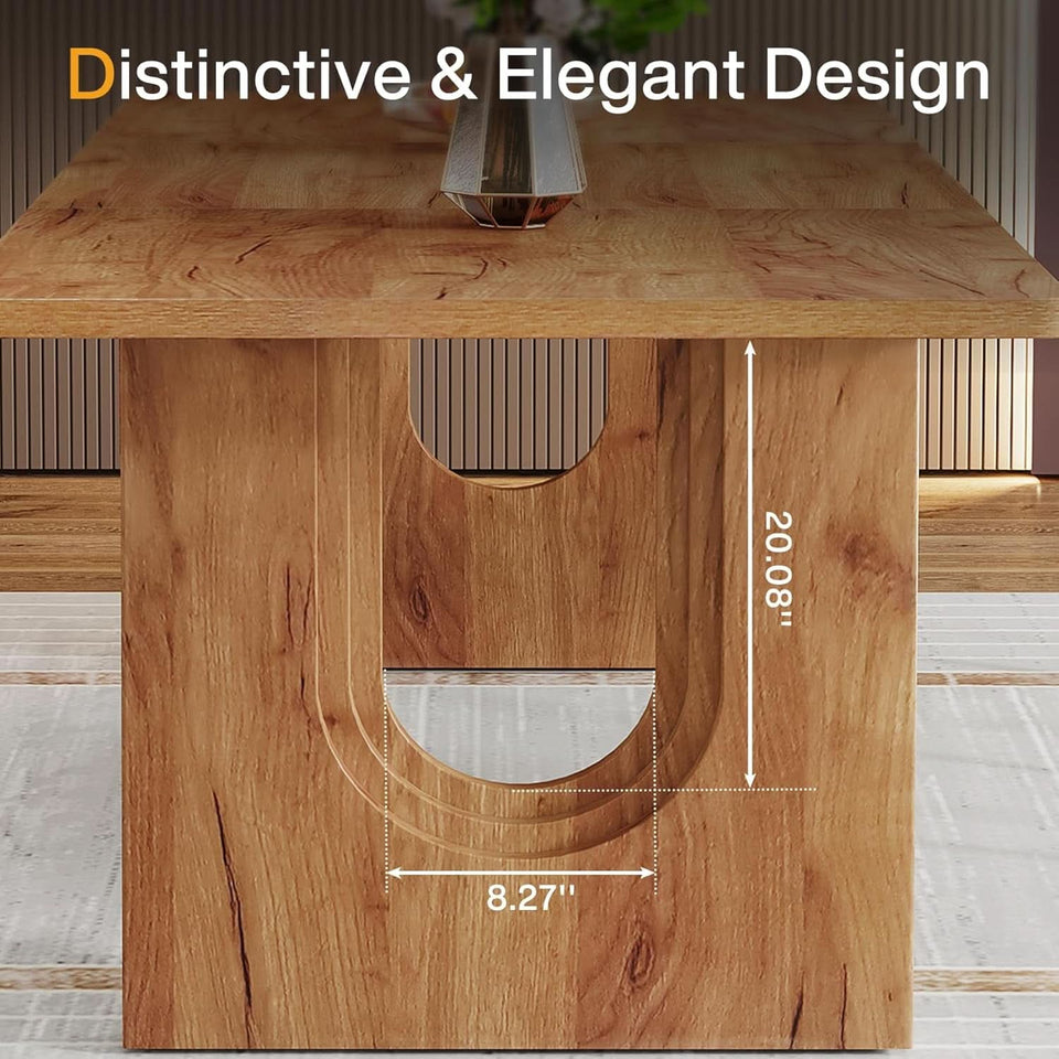 Dining Table 71 Inch Rustic Brown With Wood Pedestal