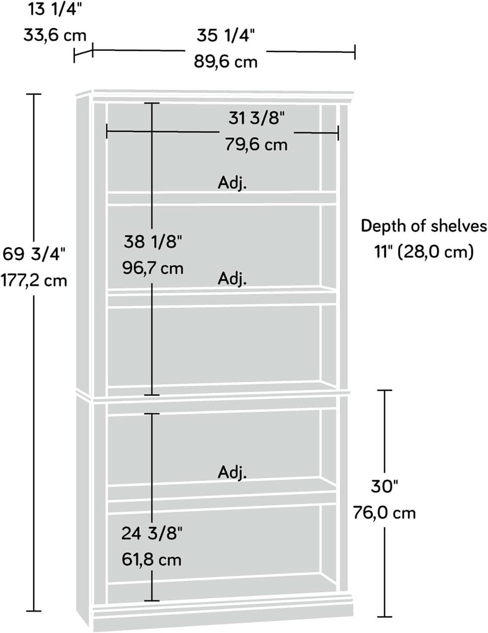 Five Shelf Bookcase Jamocha Wood With Adjustable Shelves