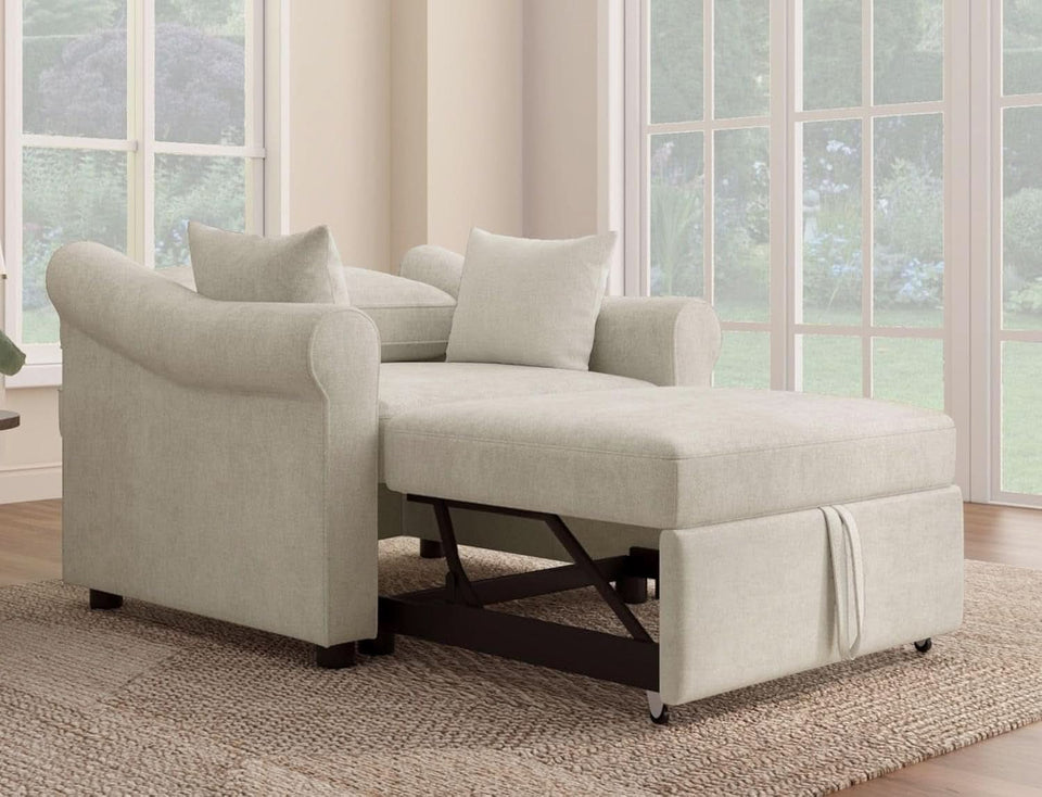 Chenille Convertible Sleeper Chair With Backrest Beige