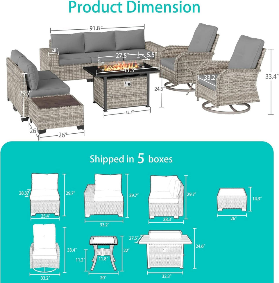 10-Piece Outdoor Patio Set with Fire Pit Table