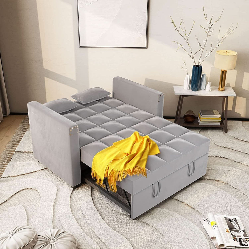 Sofa Bed With Hidden Table Velvet Fabric For Small Spaces