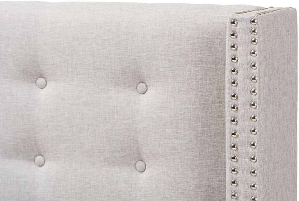 Modern Greyish Beige Winged Tufted Fabric Queen Headboard