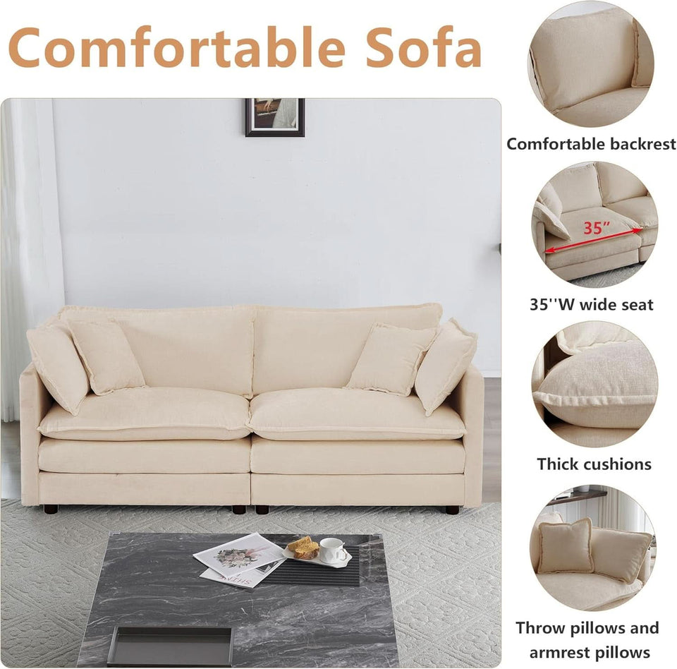 Chenille 76 Inch Loveseat Sofa Light Coffee Armrest Pillows