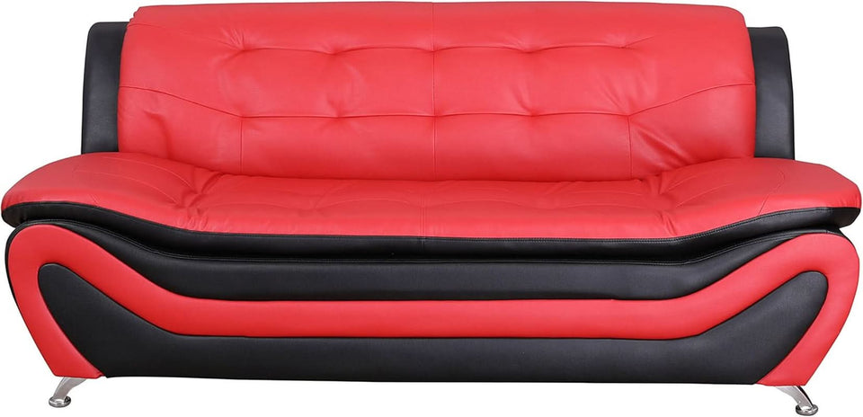Aldo 3 Piece Modern Sofa Set Black Red Faux Leather
