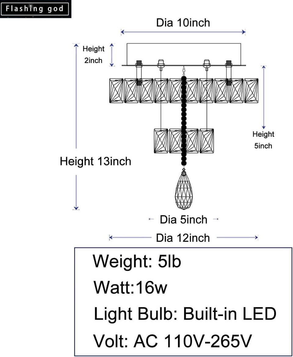 Gold Crystal Chandelier 12 Inch Dimmable Flush Mount