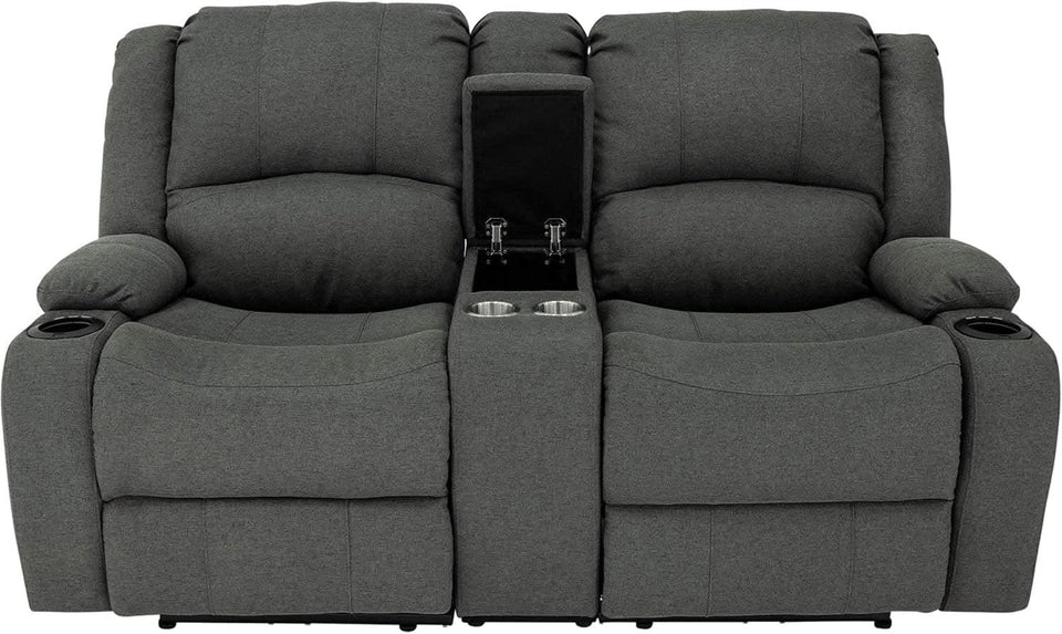 Powered Double Wall Hugger Recliner Sofa 67in Fossil Cloth