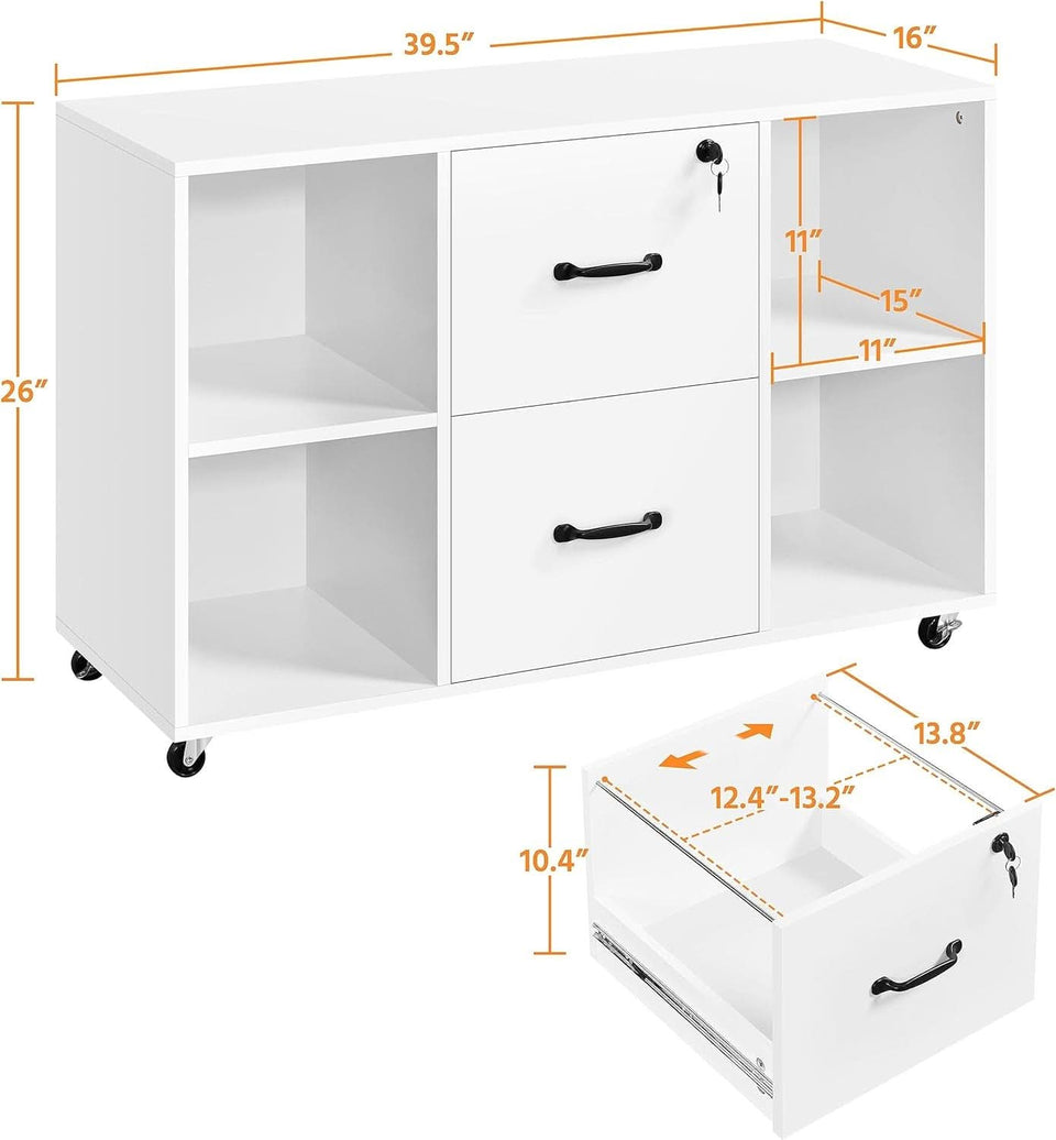 White Mobile Letter Size Lateral File Cabinet 2 Drawers