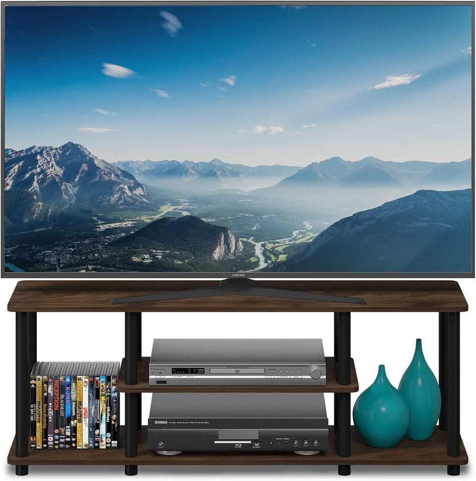 Turn-N-Tube 3-Tier TV Stand 50-Inch TVs No Tools Assembly Columbia Walnut Black