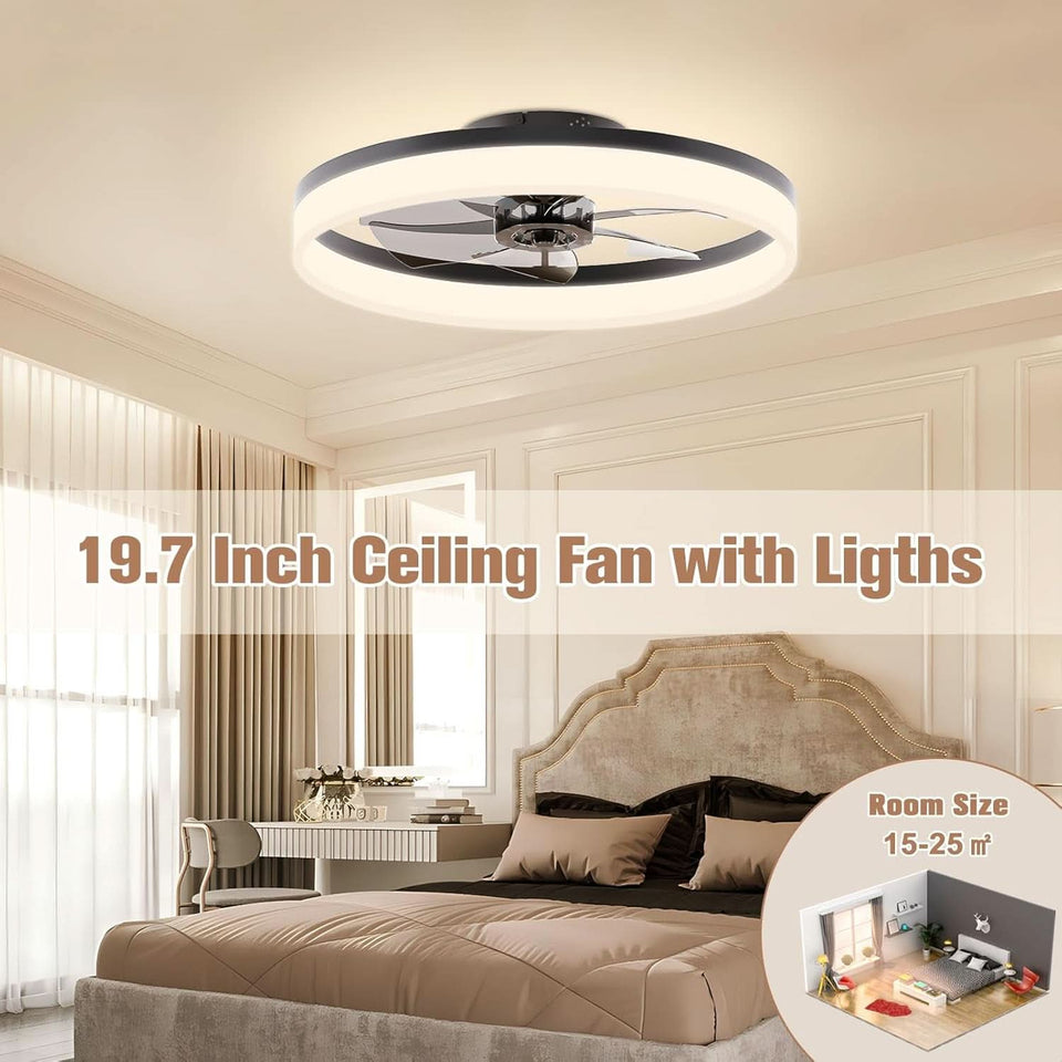 Low Profile Ceiling Fan With Remote For Bedroom Lighting