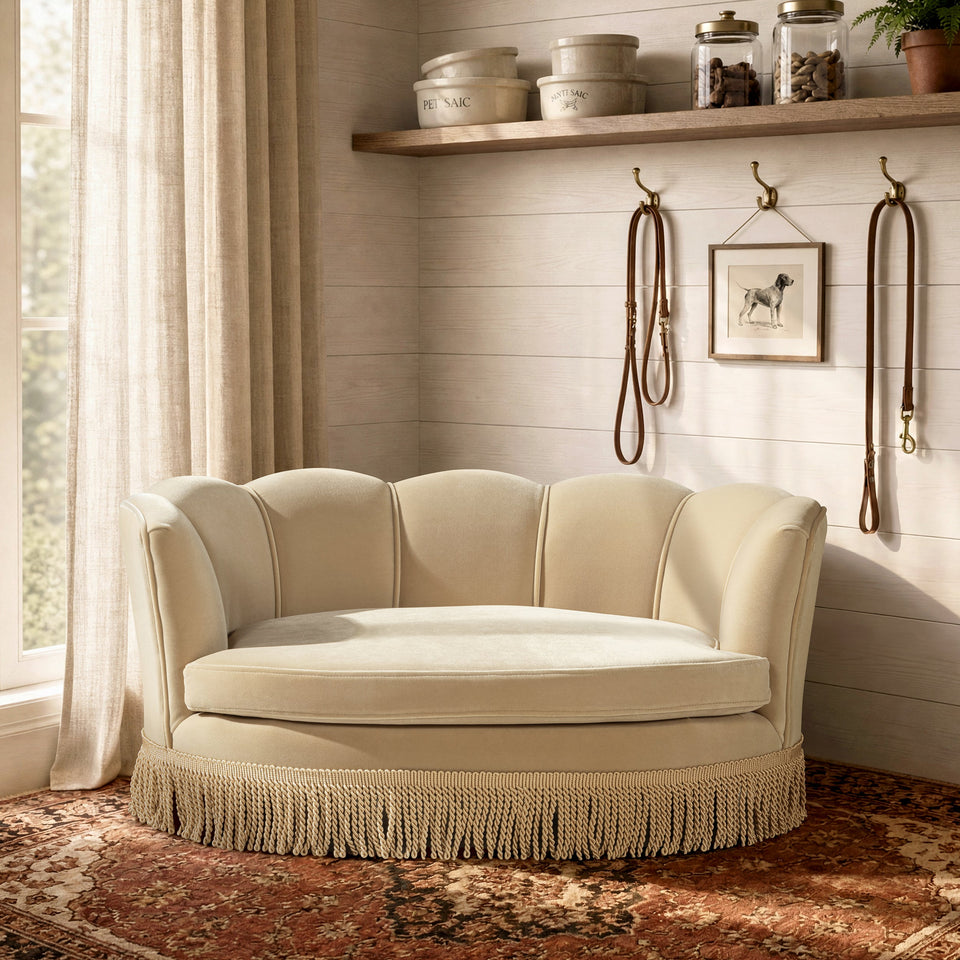 Clara 34.5" Scalloped Pet Sofa Bed with Performance Velvet - Fawn