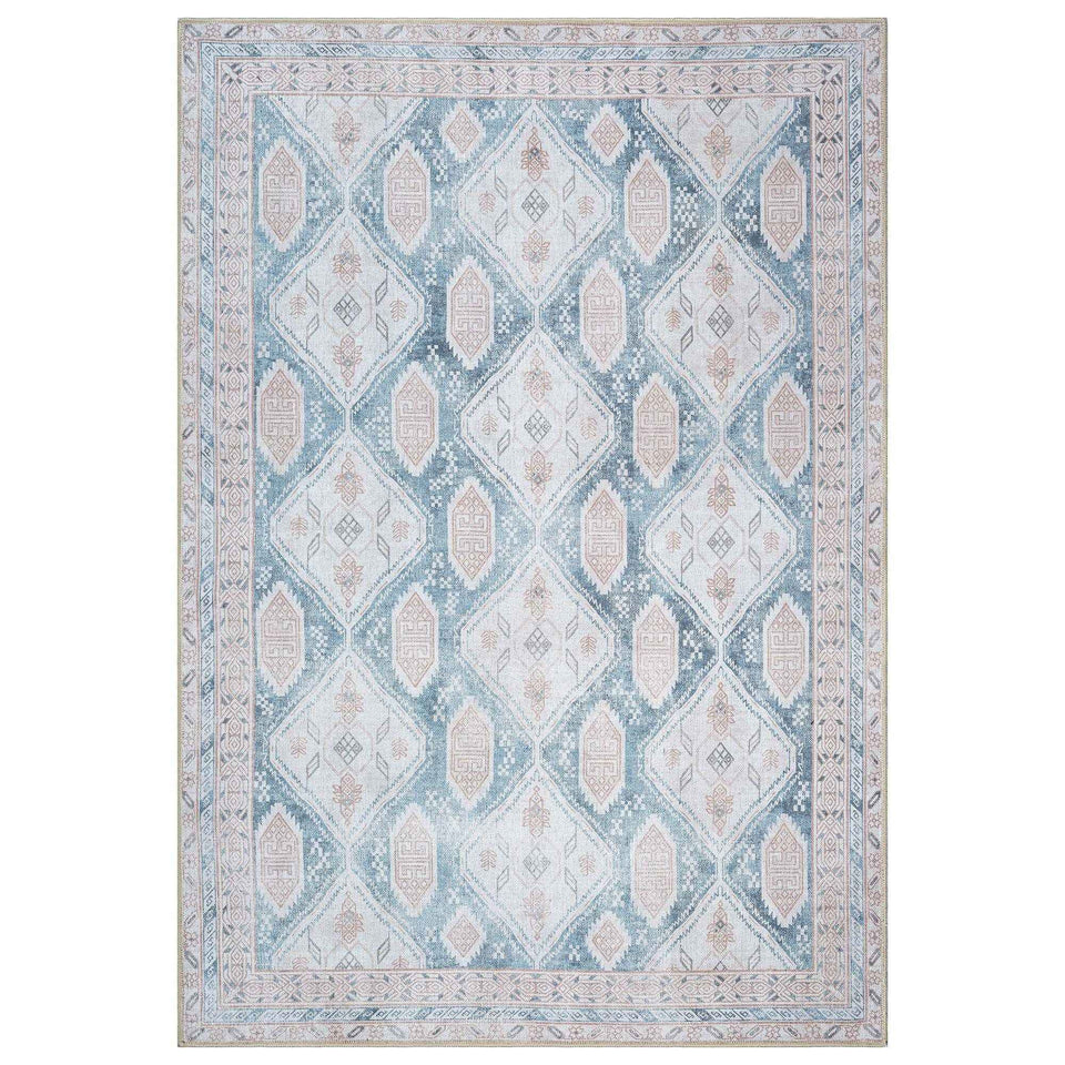 Samara Cream Blue Distressed Turkish Rug