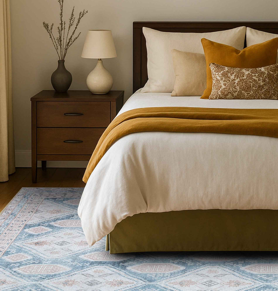Samara Cream Blue Distressed Turkish Rug