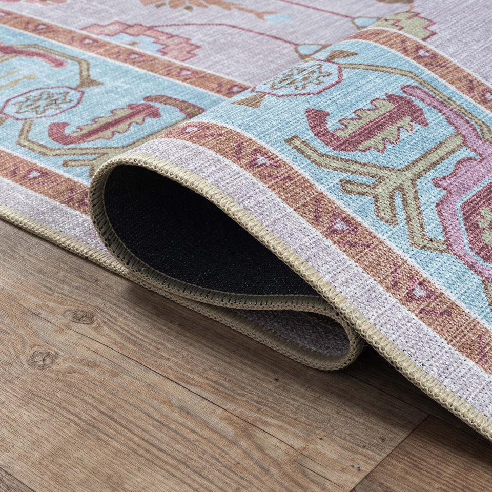 Joelle Pink Blue Modern Oushak Rug