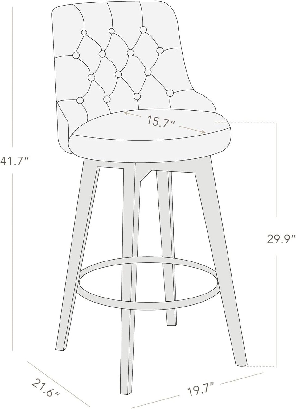 Bar Stool 30 Inch Stone Grey Upholstered 360 Degree Swivel