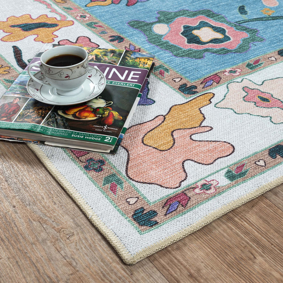 Farhana Green Colorful Floral Modern Oushak Rug