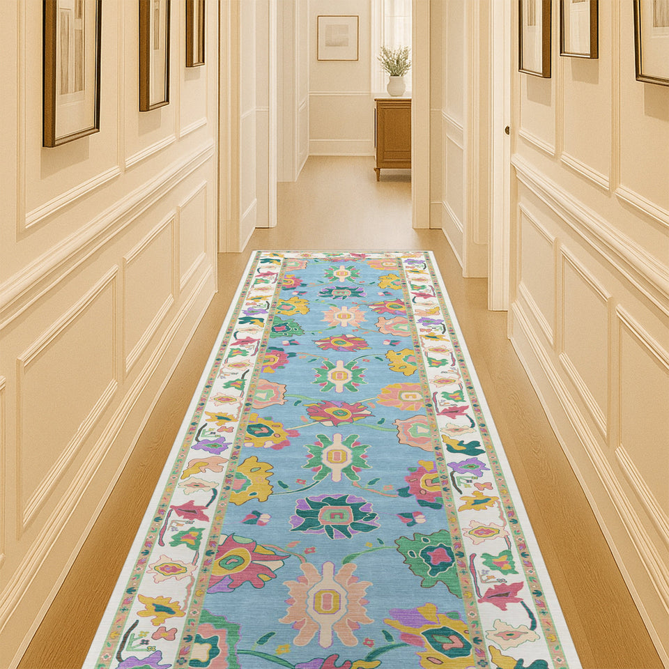 Farhana Green Colorful Floral Modern Oushak Rug