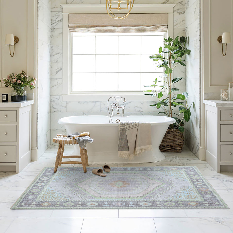 Eloise Faded Pastel Green Modern Oushak Rug