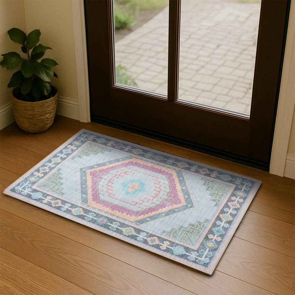Kyra Green Pink Aesthetic Oushak Rug